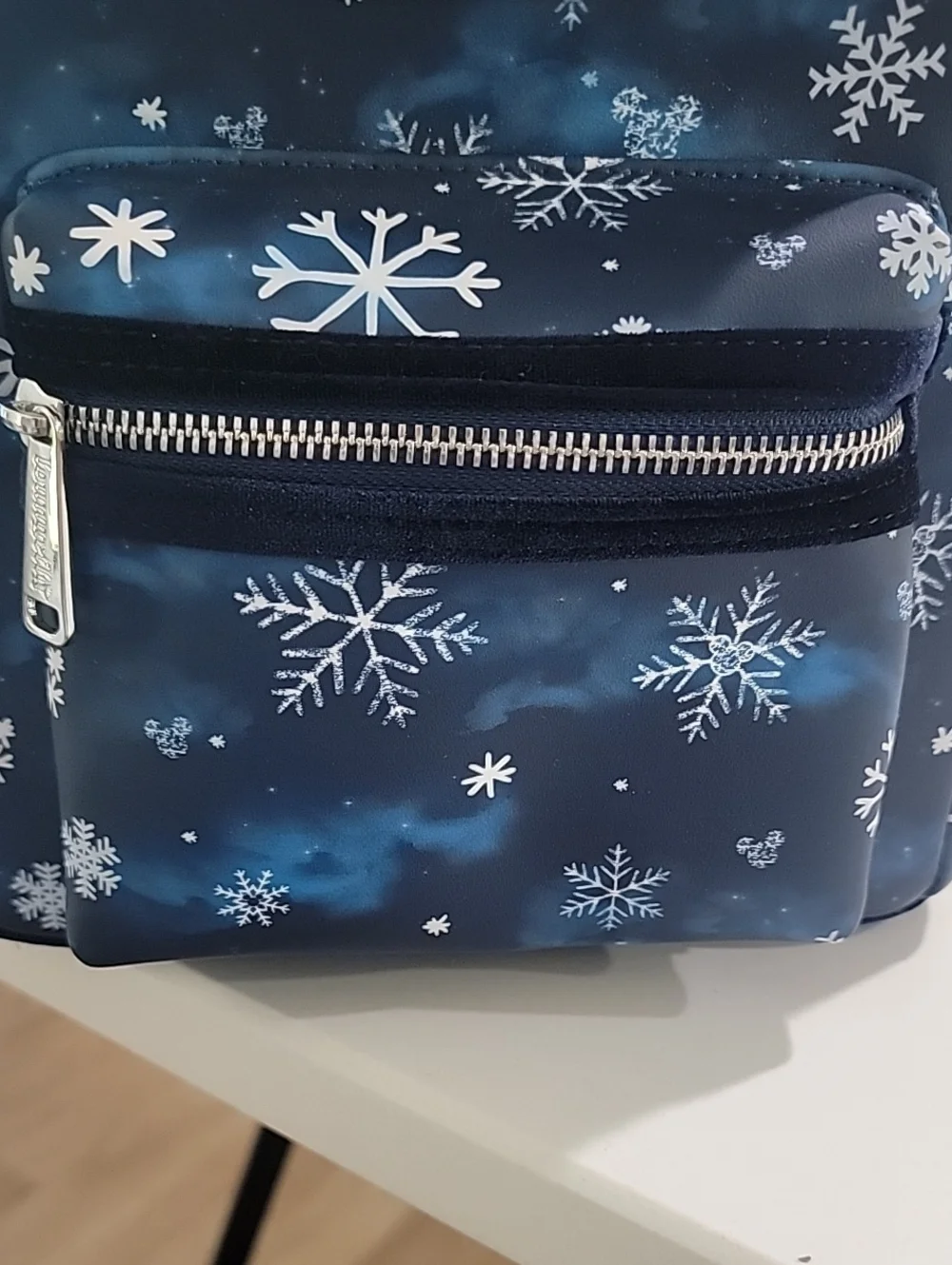 Loungefly Navy Snowflake Minnie Ear Mini Backpack with Velvet Bow